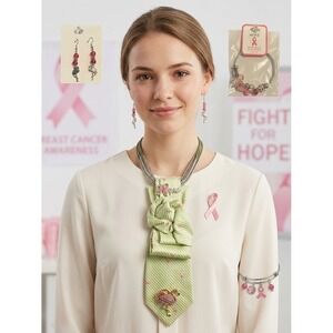 Breast Cancer Awareness Flamingo Tie Necklace Set by Collared Greens, Earrings